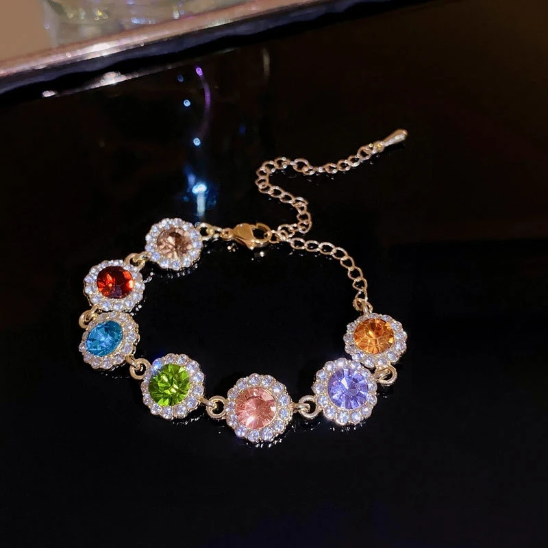 2023 New Fashion Multicolor Zircon Gold Plated Bracelets for Women Luxury Vintage Bracelets Wedding Party Jewelry Gift