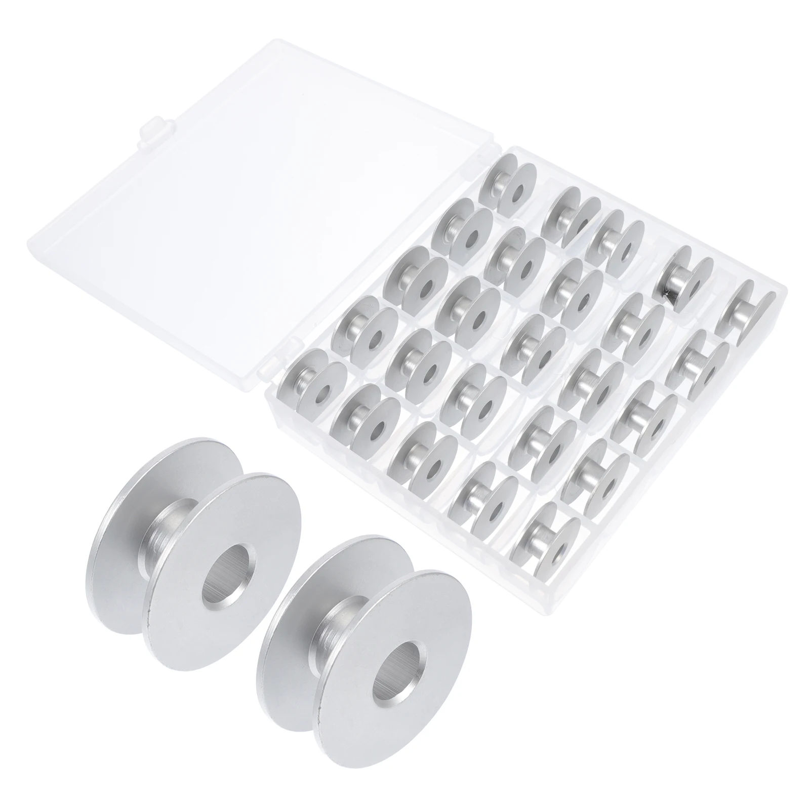 Macchina da cucire Filo di alluminio in plastica trasparente Bobine per macchina da cucire Bobine di piccole dimensioni Adatto alla maggior parte delle macchine Stoccaggio portatile