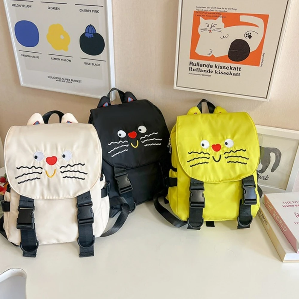 

Casual Large Capacity Kids School Bag Japanese Style Cute Cat Backpack Commute Solid Color Double Straps Shoulder Bag Teenagers