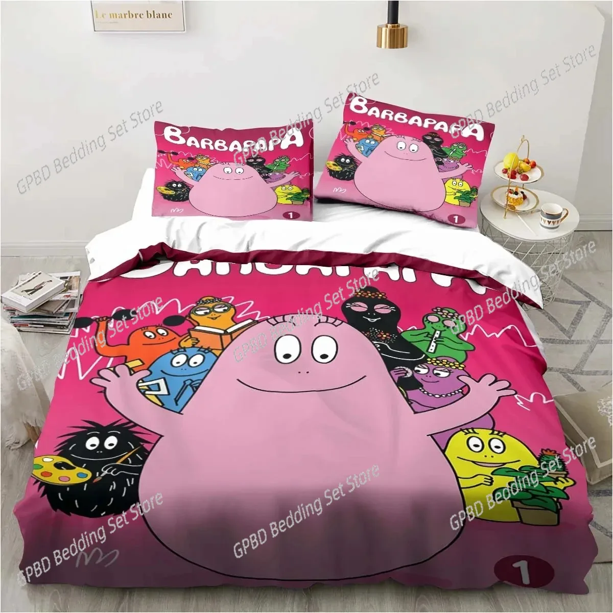 3D Print Cute Cartoon Barba-Papa Bedding Set Double Twin King Duvet Cover Comforter Pillowcase Boys Girls Adults Bedroom