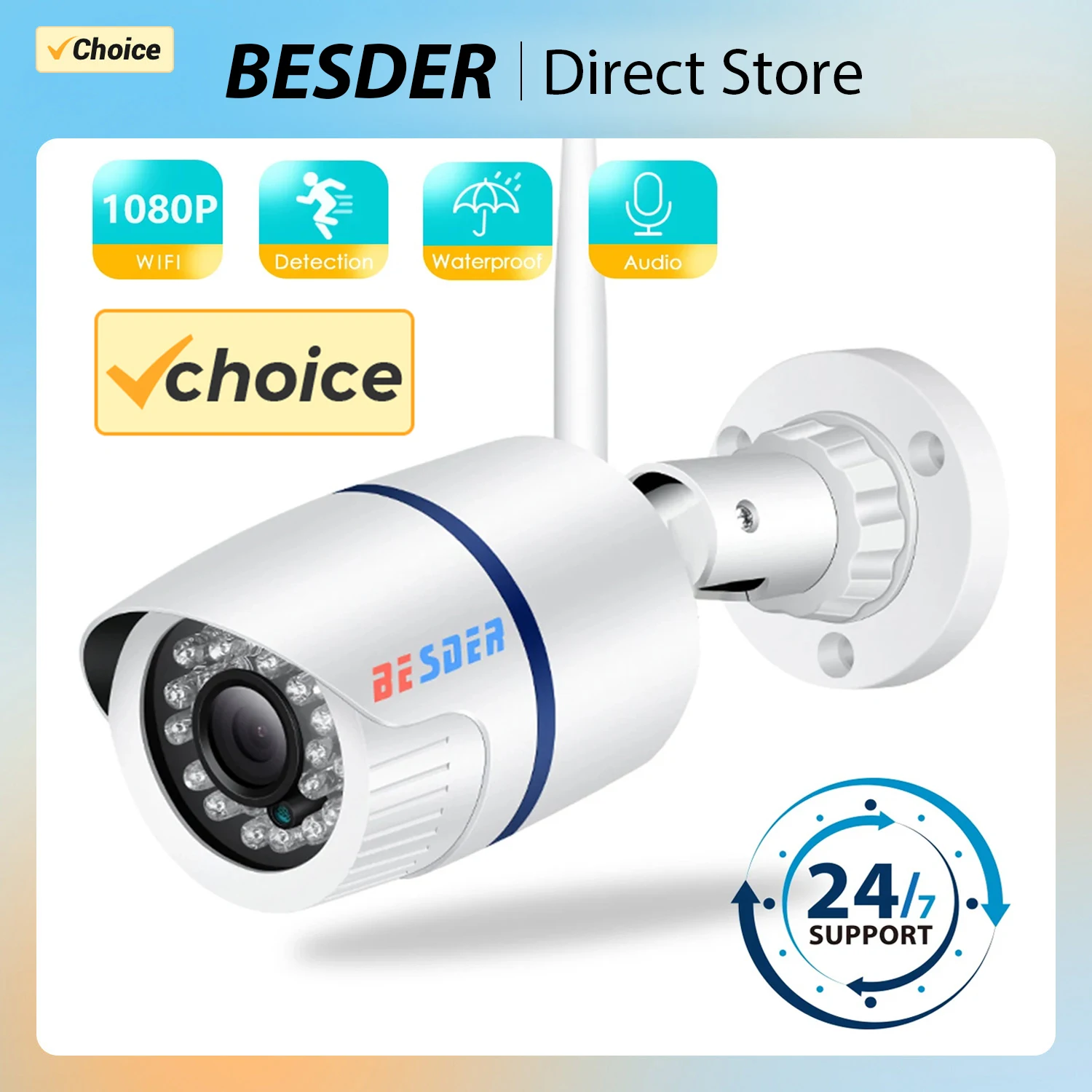 BESDER 5MP Audio Motion Detection Wifi Camera Surveillance Waterproof Night Vision Outdoor IP Camera With SD Card Slot Max 64GB