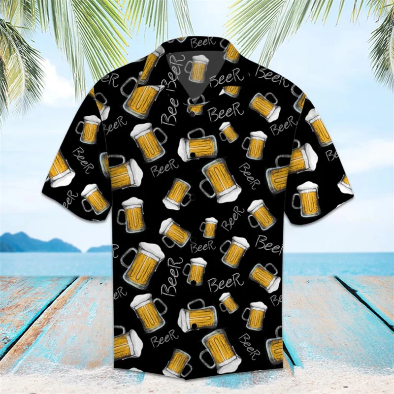 

Fashion Beer Pattern Hawaiian Shirts For Men Summer Casual Holiday Vacation 3D Printed Blouses Loose Party Gift Trendy Shirt
