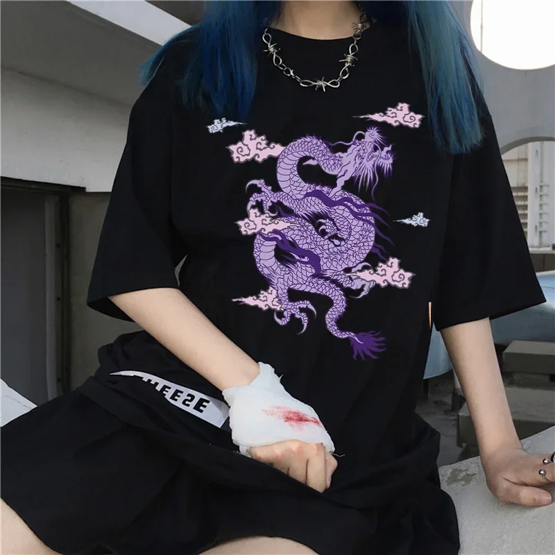 

2022 Women T-shirts Streetwear Ulzzang Harajuku Vintage Chinese Dragon Print Short Sleeve T Shirt Female Clothing Oversized Tops