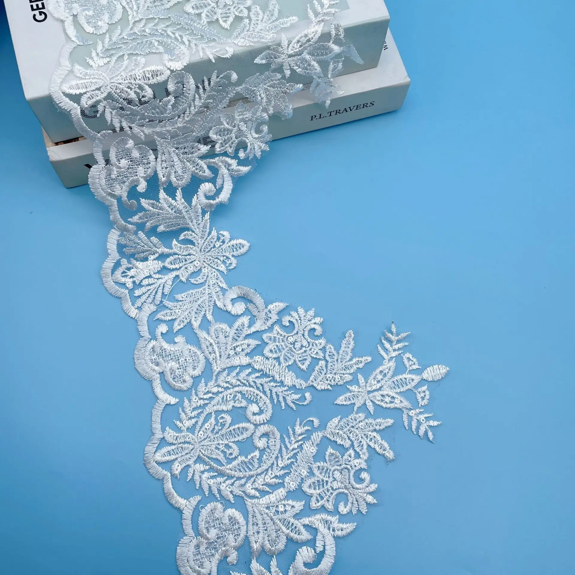 1Yard 20cm wide European-style ivory Lace Fabrics Wedding Veil Tiara DIY Handmade Jewelry Cording Trims Flower