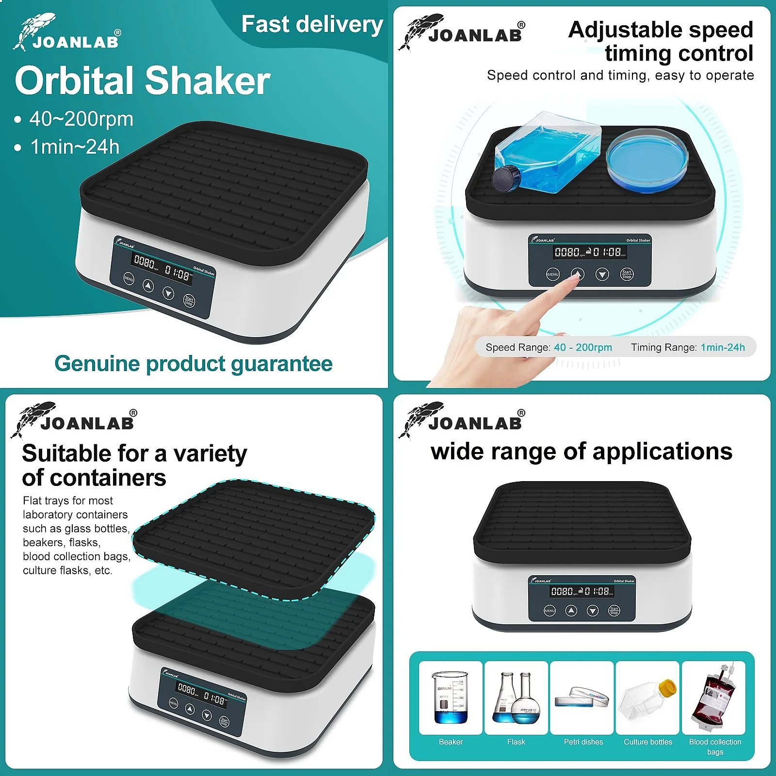 110/220V Orbital Shaker Digital Display Adjustable Speed 200rpm Lab Multi-purpose Oscillator SK-20