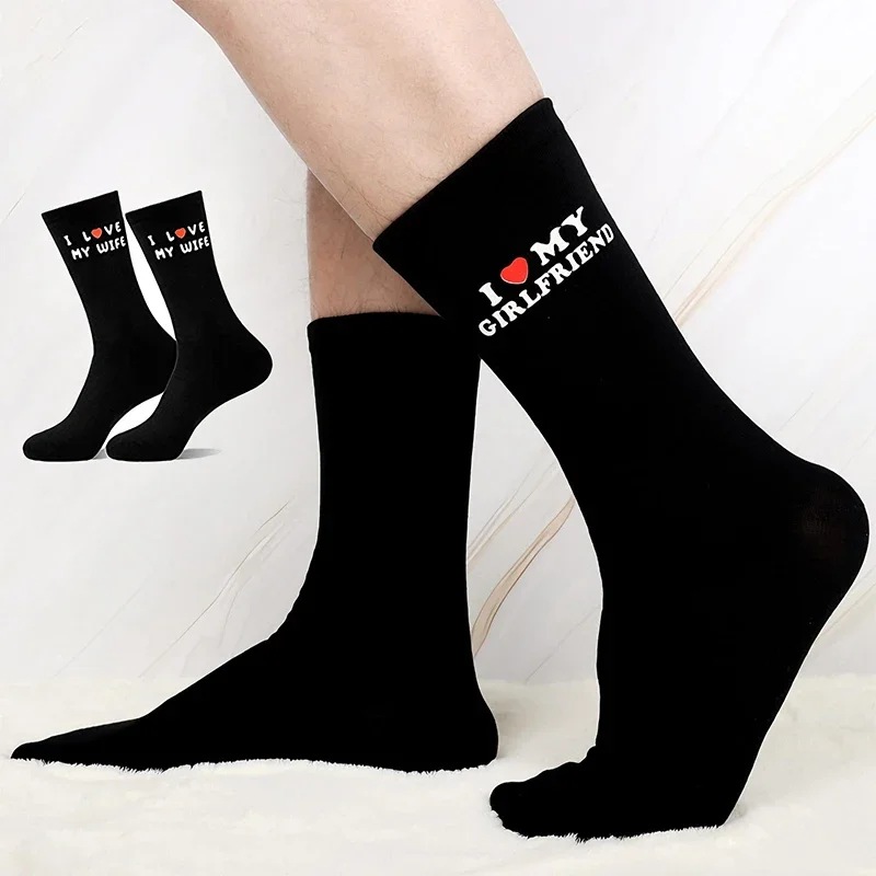 

1 Pair Couple Socks Autumn/Winter I Love My Wife Pure Cotton Socks Valentine's Day Light Weight Breathable For Sports Daily Wear