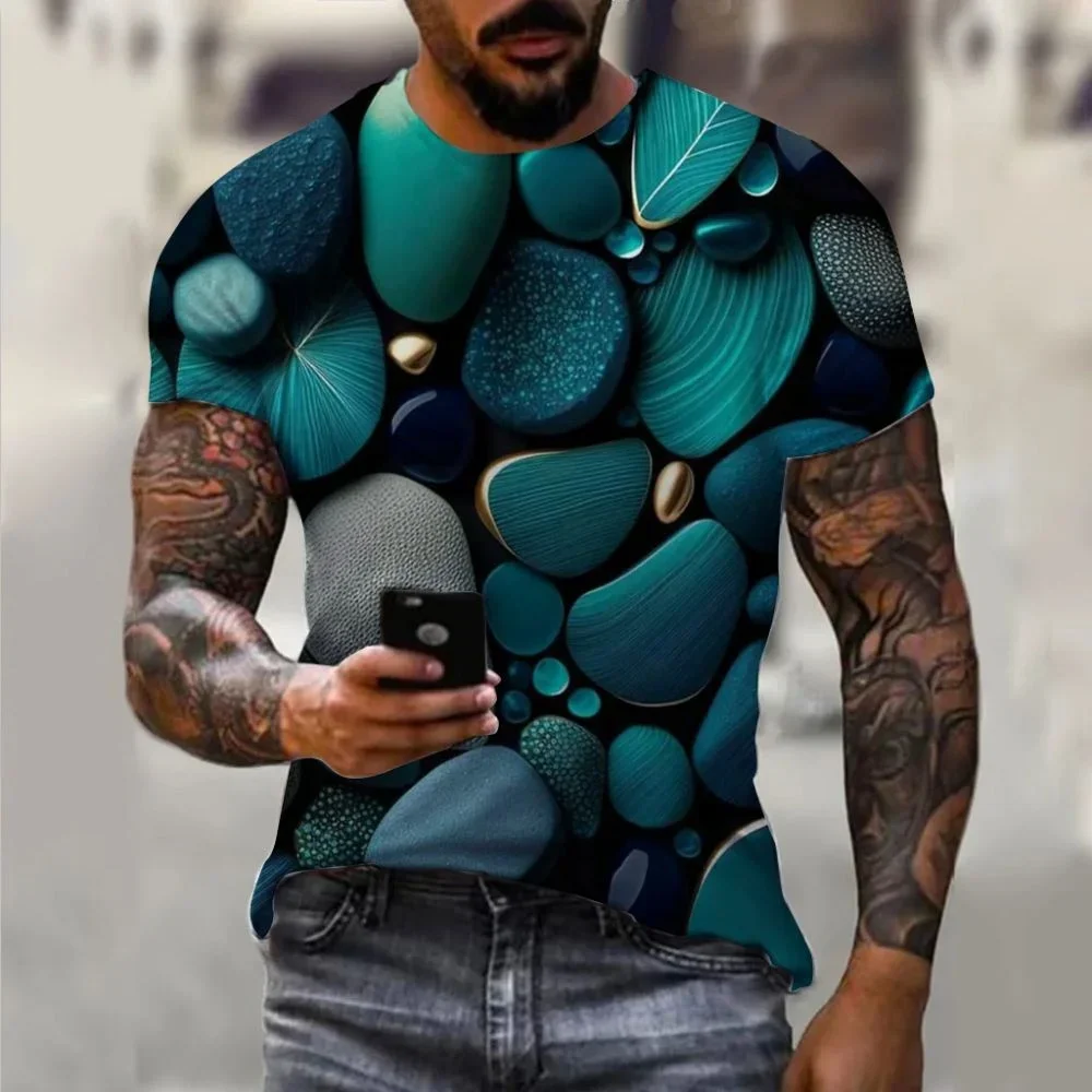 Funny Cyberpunk T Shirt For Mens 3D Stone Print Short Sleeve Tops Hip Hop Trend Street Clothing Fashion O-neck Oversized T-shirt