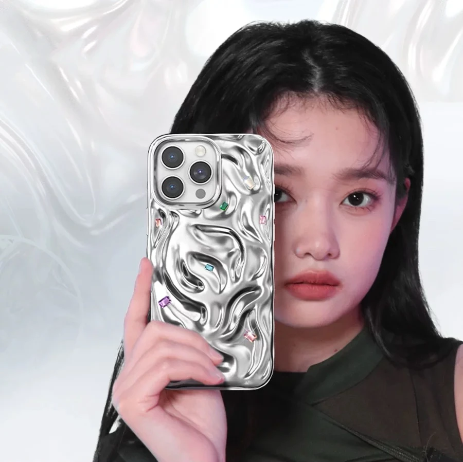 Suitable for iPhone case magnetic suction liquid metal all-inclusive protective cover advanced diamond-encrusted ultra-thin