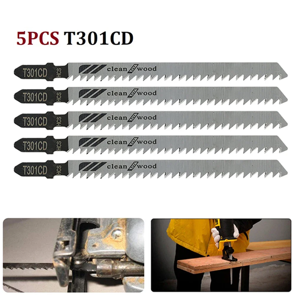 5Pcs T301CD Jigsaw Blade Set High Carbon Steel Reciprocating Saw Blade For Sheet Panels Wood Plastic Metal Cutting Woodworking