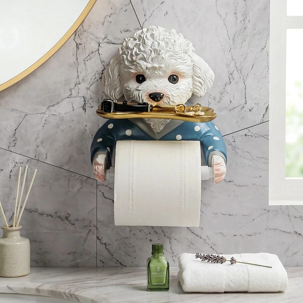 Cartoon Wall Mounted Toilet Paper Holder Self-Adhesive Punch-Free Tissue Box Cover Moistures Proof Resin Dispenser for Bathroom