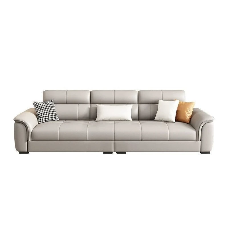 Nordic genuine leather sofa, modern minimalist straight row small apartment for living room, first-floor cowhide art sofa