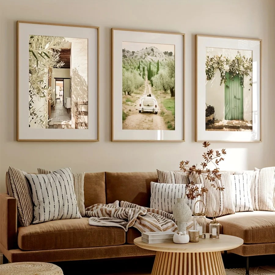3 piezas de impresiones de paisajes naturales de Italia, arte de pared de ambiente mediterráneo, carteles de paisaje de viaje, decoración de casa moderna grande, decoración de pared, C