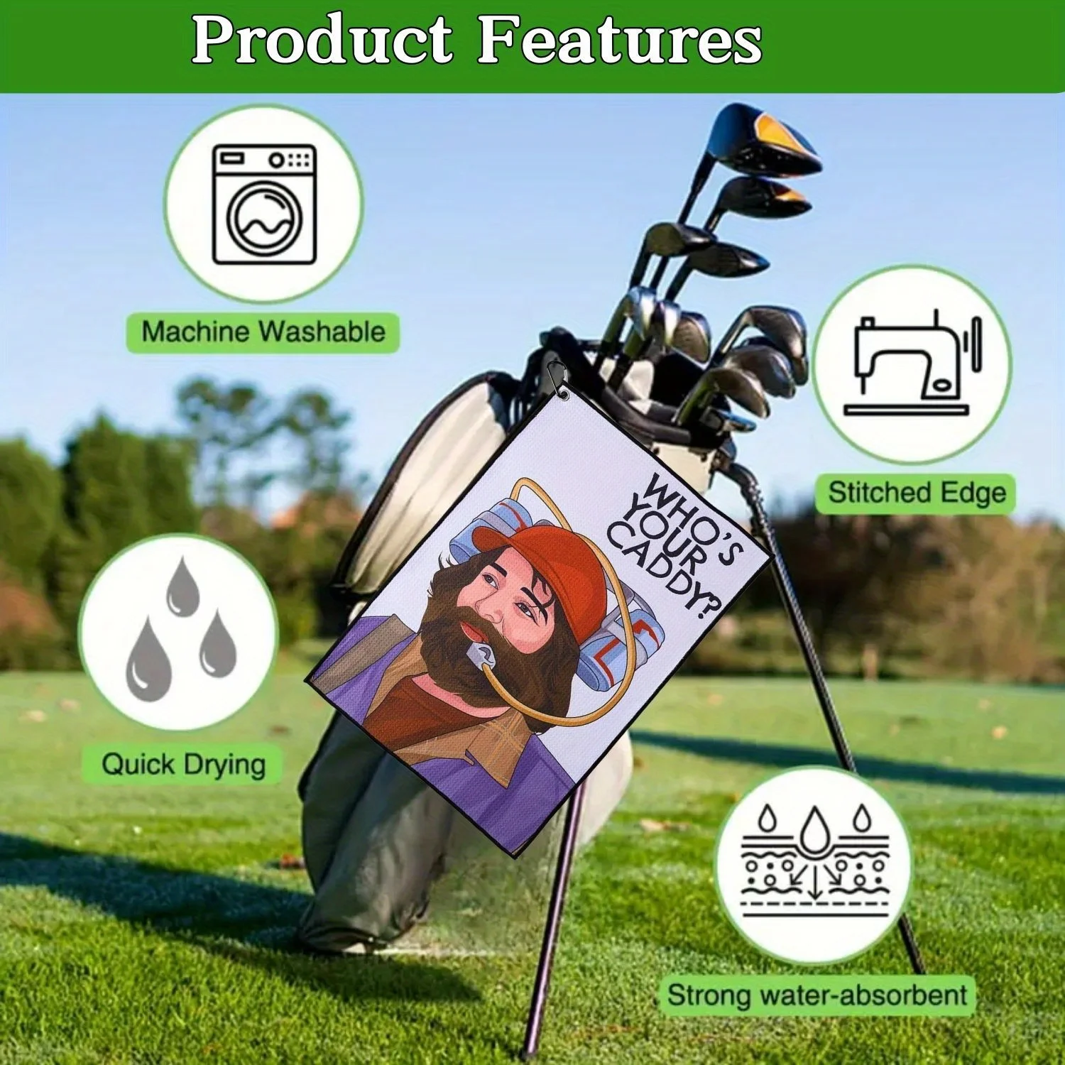 منشفة جولف مضحكة من الألياف الدقيقة الممتازة مع حامل مشبك لحقائب الجولف Happy Gilmore بتصميم أنماط مختلفة على الوجهين منشفة جولف #4
