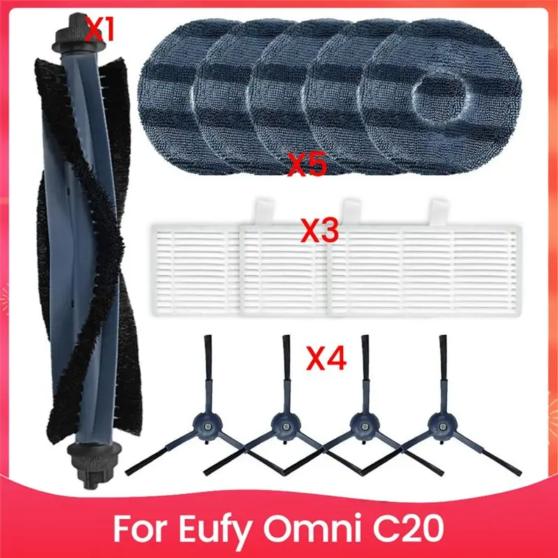 ABGH-Replacement Accessory Kit For Eufy Omni C20 Robot Vacuum Cleaner Main Side Brush Hepa Filter Mop Cloth