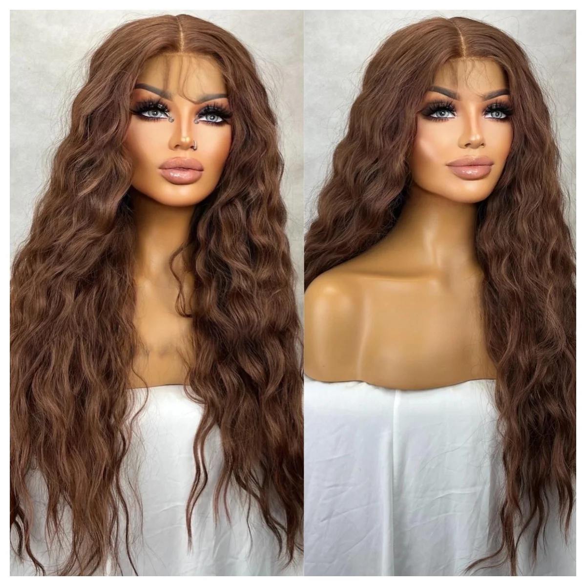 الشوكولاته براون الدانتيل شعر مستعار أمامي المظهر الطبيعي فضفاض موجة عميقة شعر مستعار مقاومة للحرارة الشعر الاصطناعية ارتداء اليومي تأثيري HD شعر مستعار الدانتيل