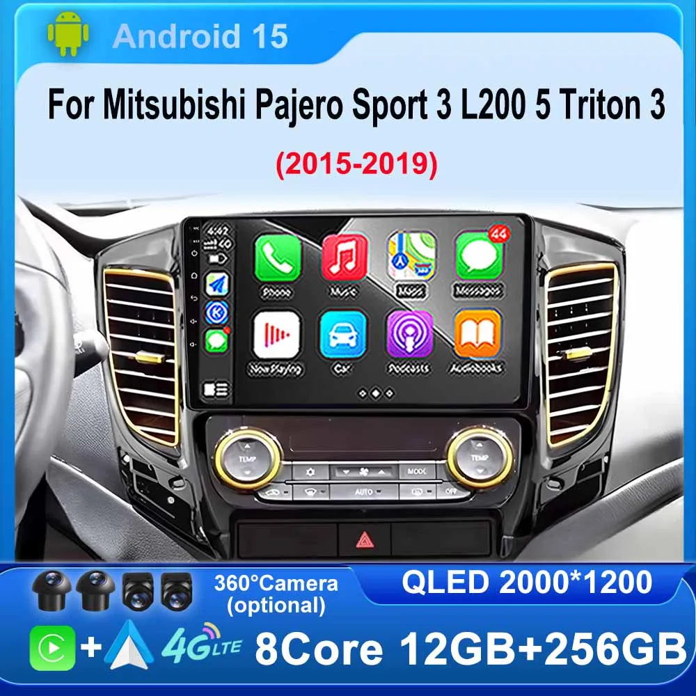 

For Mitsubishi Pajero Sport 3 L200 5 Triton 3 2015-2019 Car Radio Navigation 4G GPS Multimedia Wireless Carplay 2K QLED Screen