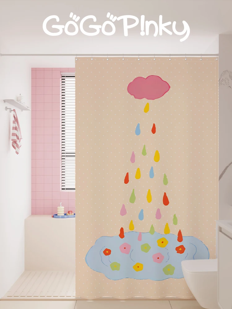

Simple Korean Style Bathroom Shower Curtain Waterproof Partition Hanging Curtain No Drilling Required for Bathrooms