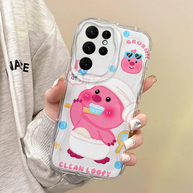 Fun L-Loopy Korean Cartoon Doll Phone Case for Samsung Galaxy S24 S23 S22 Ultra Plus S21 FE A73 A72 A55 A54 TPU Shockproof Cover