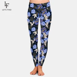 LETSFIND Fashion High Waist Fitness Leggings Beautiful White Crane and Peony Print Women Elastic Leggings