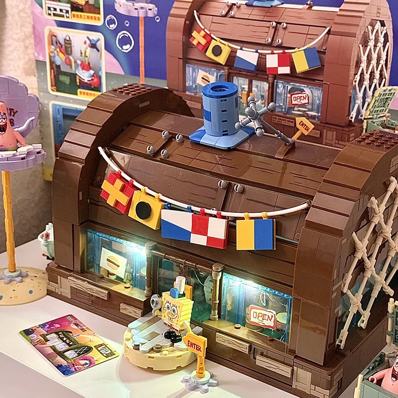 Area-X Spongebob Krusty Krab Bausteine Blindbox Rab Burger Restaurant Modell Interaktives Ziegelspielzeug Kind Fans Geburtstagsgeschenk
