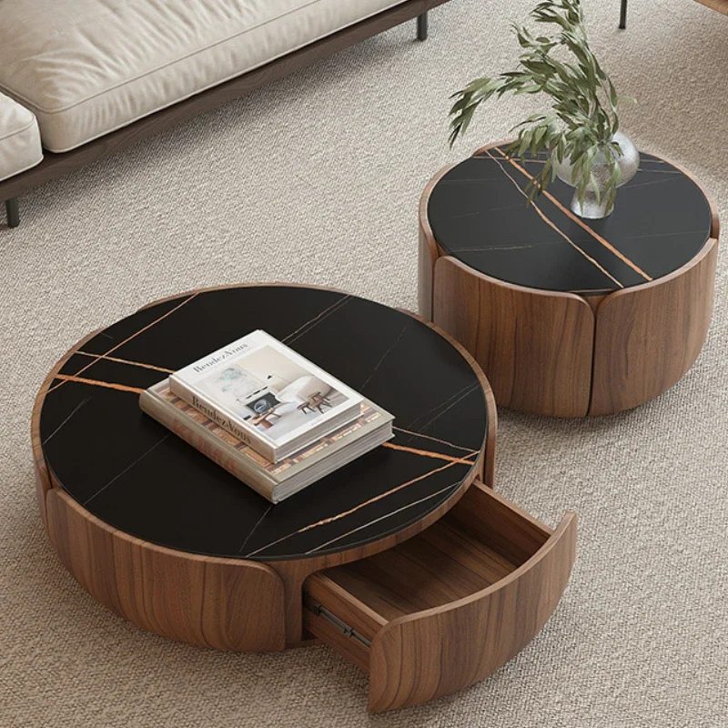 luxury coffee table living room furniture tea table solid wood round coffee table with storage