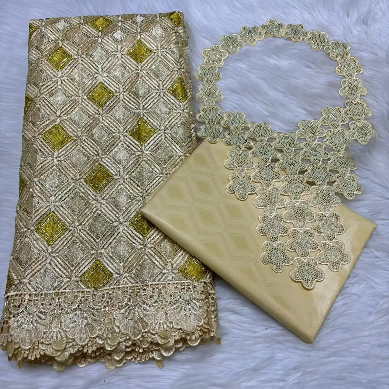 

100% Austria Cotton Jacquard Basin Dress Fabric High Quality 2.5Y Bazin Riche Perfume Damask Shadda +2.5Y Guipure Lace Fabric