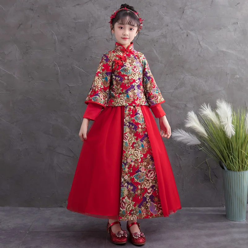 

Новинка 2025, детский костюм Hanfu Cheongsam для девочек, древний костюм феи с длинными рукавами, костюм принцессы в китайском стиле Тан