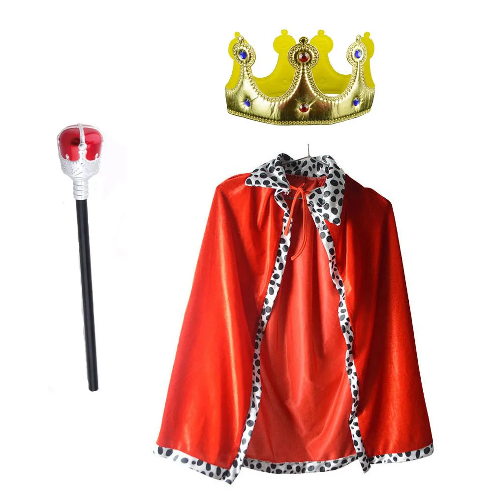 Kids Girls Boy Men Children Halloween Costume Cloak King Prince Robe Crown Tiara Sceptre Birthday Party Cosplay Props Accessory