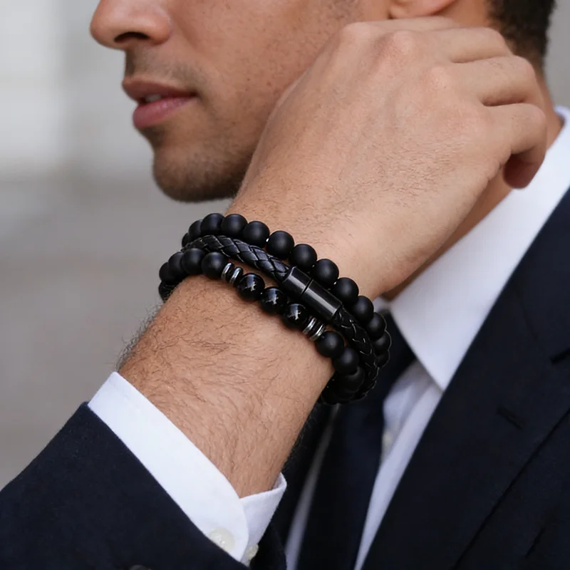 Noter 3Pcs Per Set Men Bracelet Environmentally Friendly Materials 8mm Tiger Eyes Howlite Strand Bangle Perfect Gift For Him