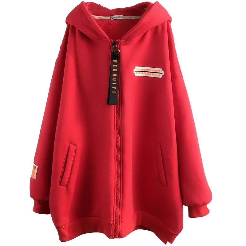 سترة صوفية مبطنة سميكة متوسطة الطول بسحاب وغطاء للرأس مفتوحة سترة خارجية للنساء كاجوال مريحة