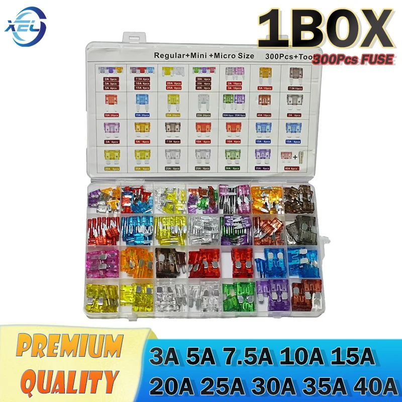 300Pcs in 1BOX Car fuse holder fuse clip set 300 pieces Mix size 5A 10A 15A 20A 25A 30A 40A Modification, socket, connector