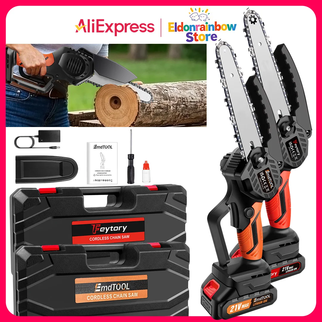 6-Inch 21V Cordless Mini Chainsaw with 1.5Ah Battery for Tree Branches Yard and Garden
