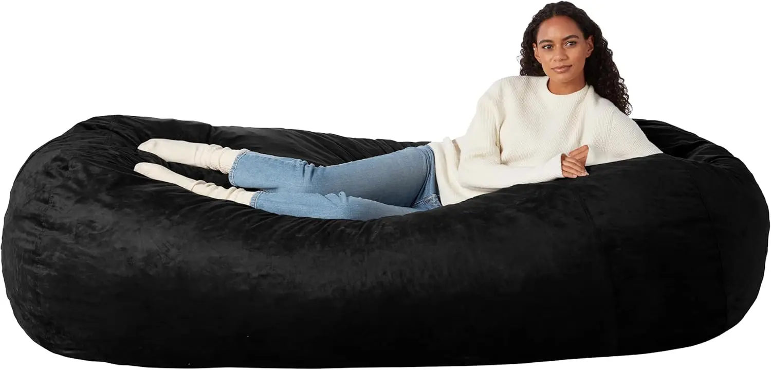 Memory Foam Filled Bean Bag Lounger with Microfiber Cover, 7 ft, Black, Solid