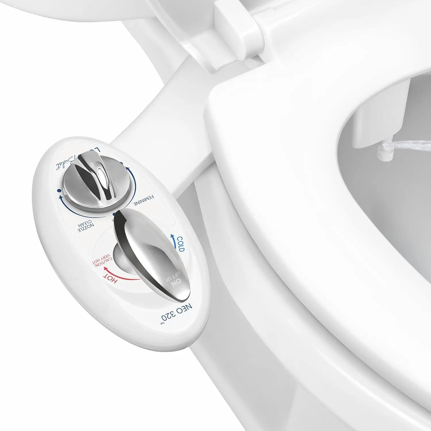 

Warm Water Bidet Attachment - Dual Nozzle, Self-Cleaning, Adjustable Pressure for Toilet Seat (White)