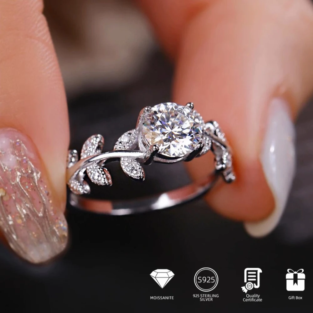 

1CT GRA Certified Moissanite Rings Leaf Design Ring Women 925 Sterling Silver Engagement Wedding Diamond Band Gifts Fine Jewelry