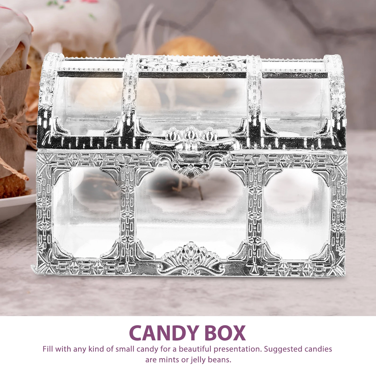 

10Pcs Candy Clear Plastic Treasure Chests Silver Wedding Party Favors Gift Treat Box Gift Treat Containers Storage