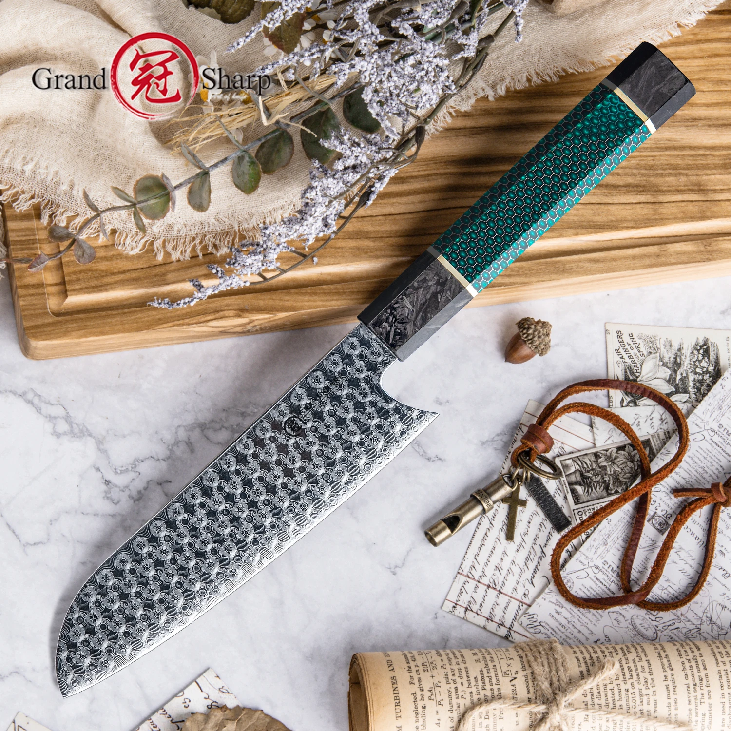

GRANDSHARP Нож Santoku ручной работы 110-слойный кухонный нож из дамасской стали Профессиональный шеф-повар для приготовления пищи с сотовым дизайном Ручка