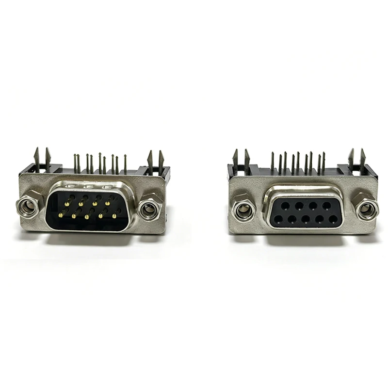 2Pcs DR9 Hole/Pin Female/Male Right Angle Welded D-Sub 9 Pin Connector RS232 Connector 90 Degree Bent Needle DB9 DR9