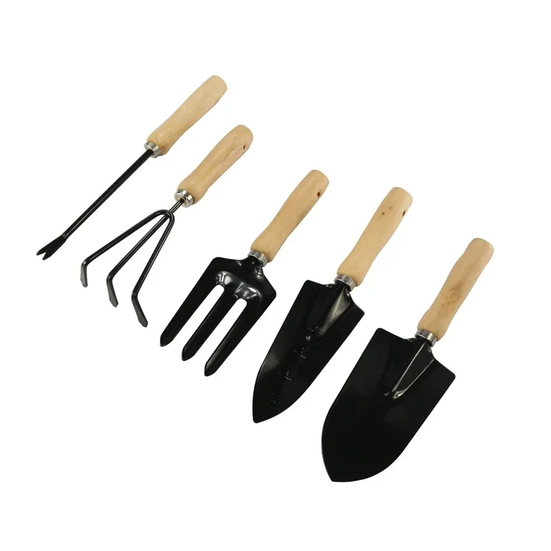 

High Quality Wood Handle Rake Spade Shovel Gardening 5 Pieces Garden Tool Set for Planting Tools