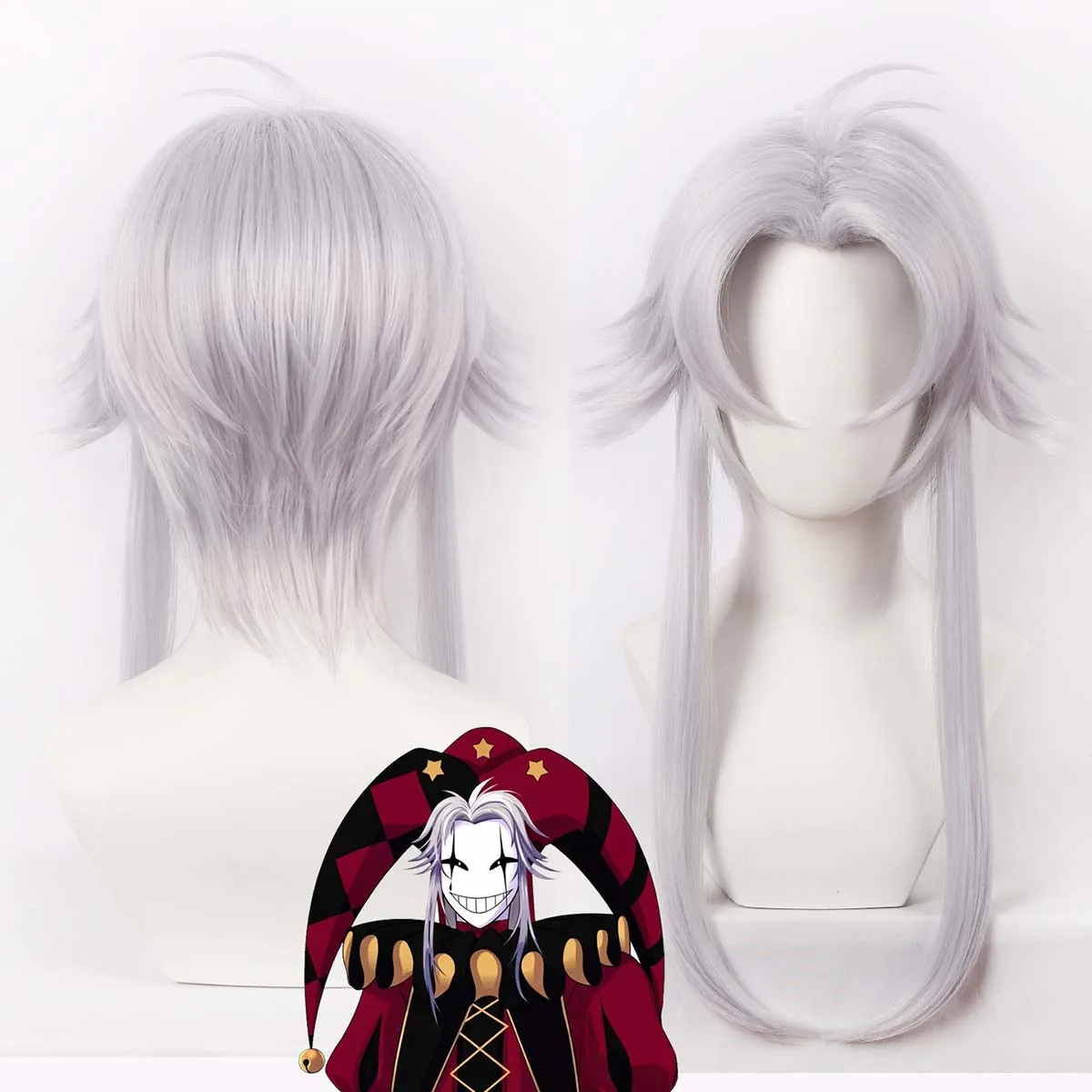 

Adult Halloween Props The Freak Circus Clown Pierrot Jester harlequin Cosplay Silver Purple Green Wig