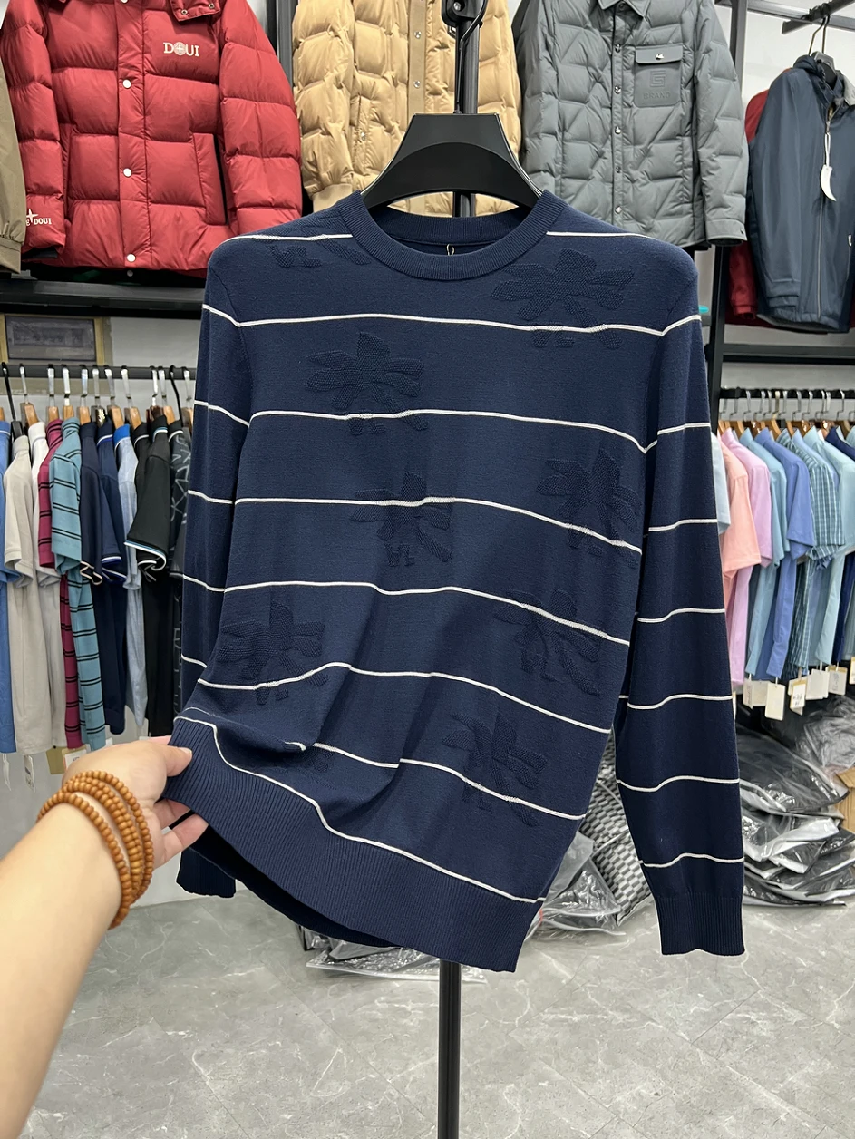 

Liu Home Label Removed round Ne Knitted Sweater Casual Stripe Pattern Men's Base irt Faionable Loose Fit Breathable
