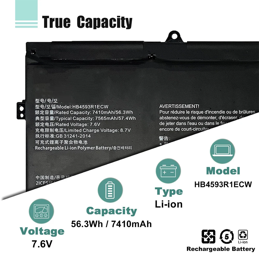 Sostituzione della batteria del Laptop HB4593R1ECW per Huawei Matebook X Pro i7 Mach-W29 2019 MACH-W19B MACH-W29C KPL-W00 KLV-W19 VLT-W60/50