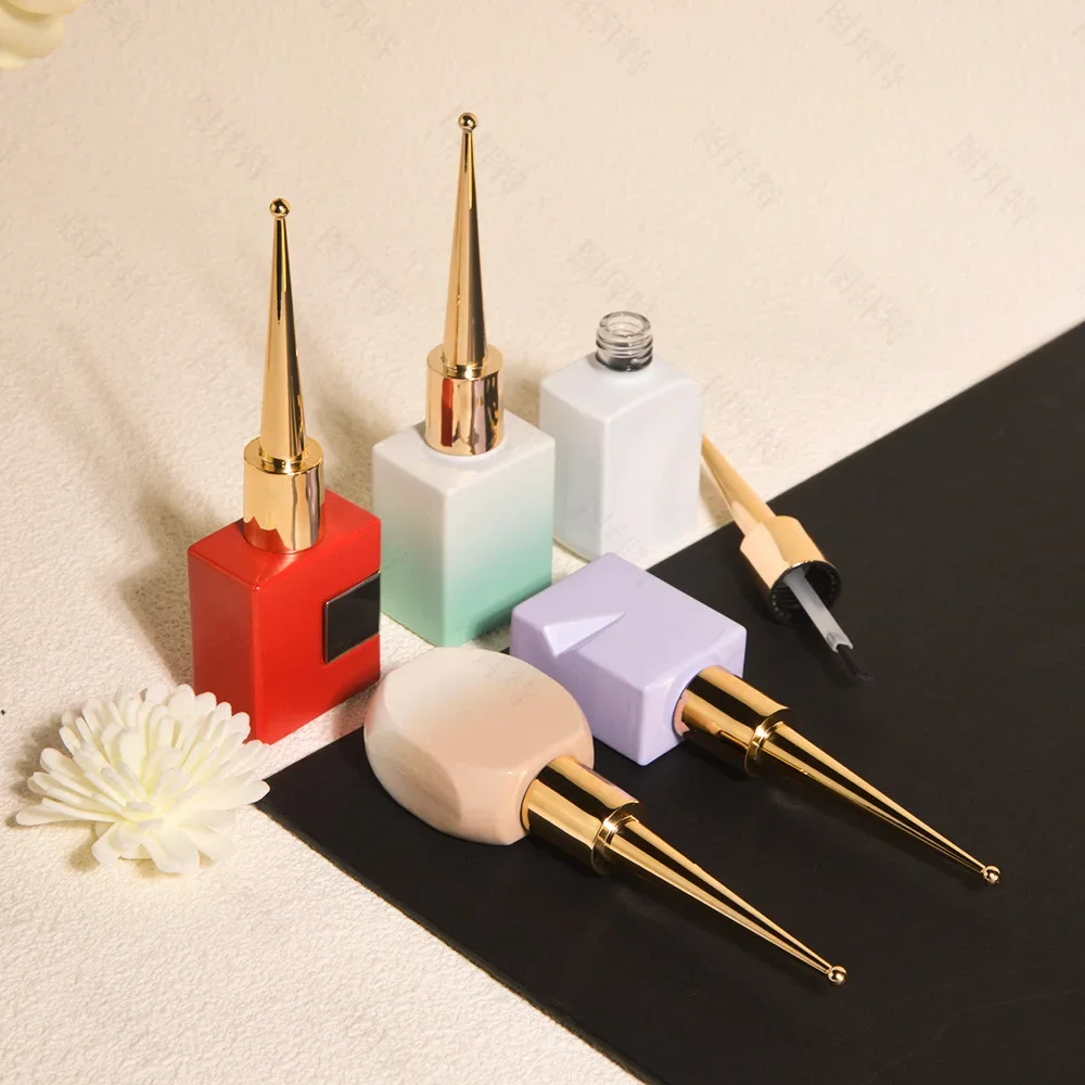Glass Nail Gule Bottles Sample Cuticle Oil Bottling 12ml15ML Empty Softener Gel Bottles Flat Square Nail Polish Containers