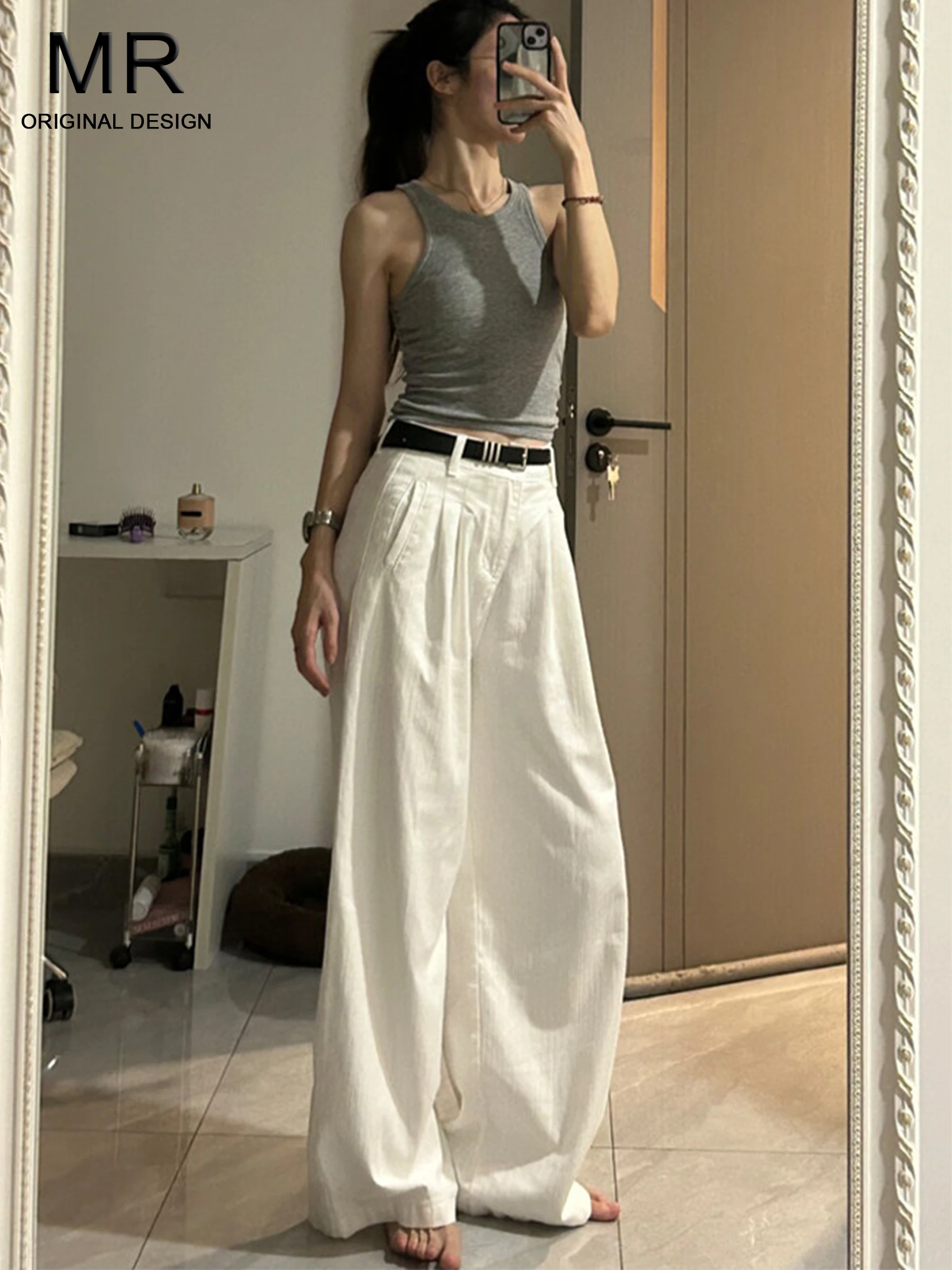 

Джинсы женские с высокой талией и широкими штанинами, весна-лето, новый стиль, с бамбуковой текстурой, струящиеся, прямого кроя, повседневные, свободного кроя