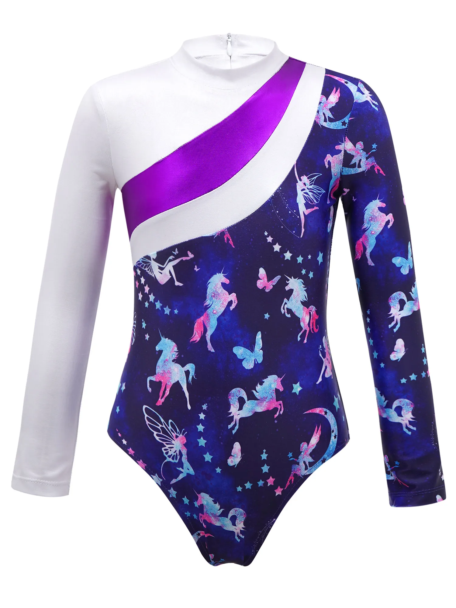 Bambini ragazze Cute Cartoon Print body manica lunga Color block tuta intera per ginnastica costumi da ballo spotwear