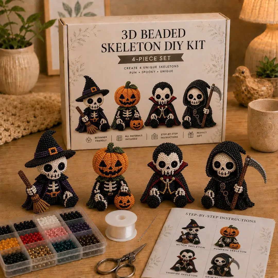 3D Beaded Skeleton DIY Craft Kit Gothic Bride Groom Mini Skeleton Figurine Handmade Bead Making Set Halloween Home Decor Gift