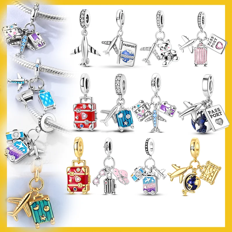 

New Original 925 Sterling Silver Charms Beads Passport Plane Pendant For Woman Jewelry Making DIY Gift