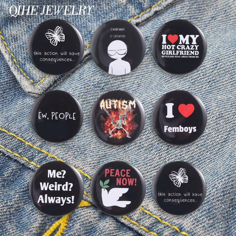 Frieden jetzt! Friedenstaube Weiche Anstecknadel aus Weißblech „Me Weird Always“ AUTISMUS Totenkopf Brosche Reversnadel Punk-Schmuck Geschenk für Freunde