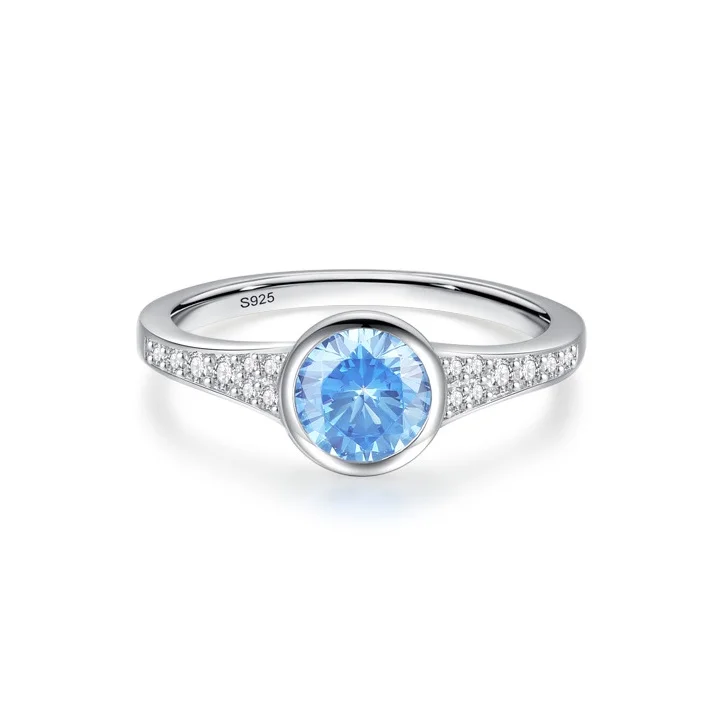 

S925 Sterling Silver Luxury Blue Zircon Ring European American Fashion INS Jewelry