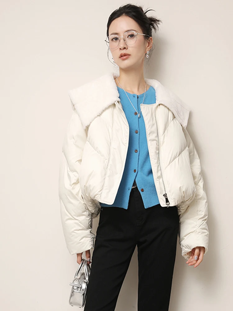 

XUS Puman Women's Short down Jacket White Goose down Turn-down Collar Warmth Commute Style 95% down Content Long Sleeve